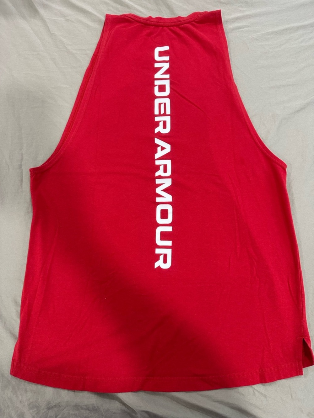 Under Armour Red Men's Athletic Tank Top with White Logo - Picture 3 of 4